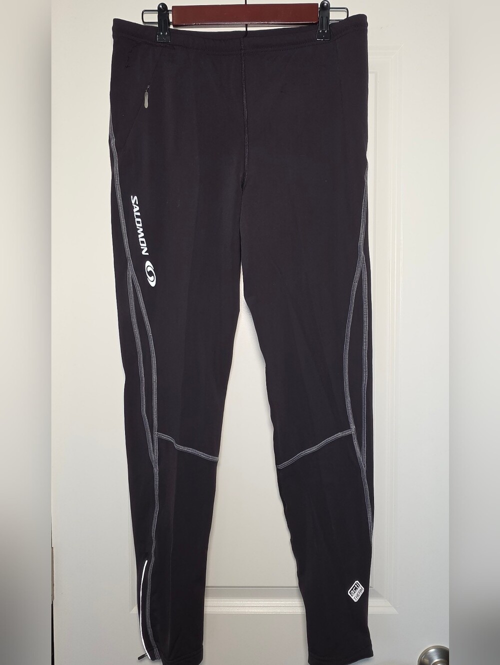 Salomon ActiTherm Thermal Running Tights Youth 13+ Black Zip Leggings Base Layer